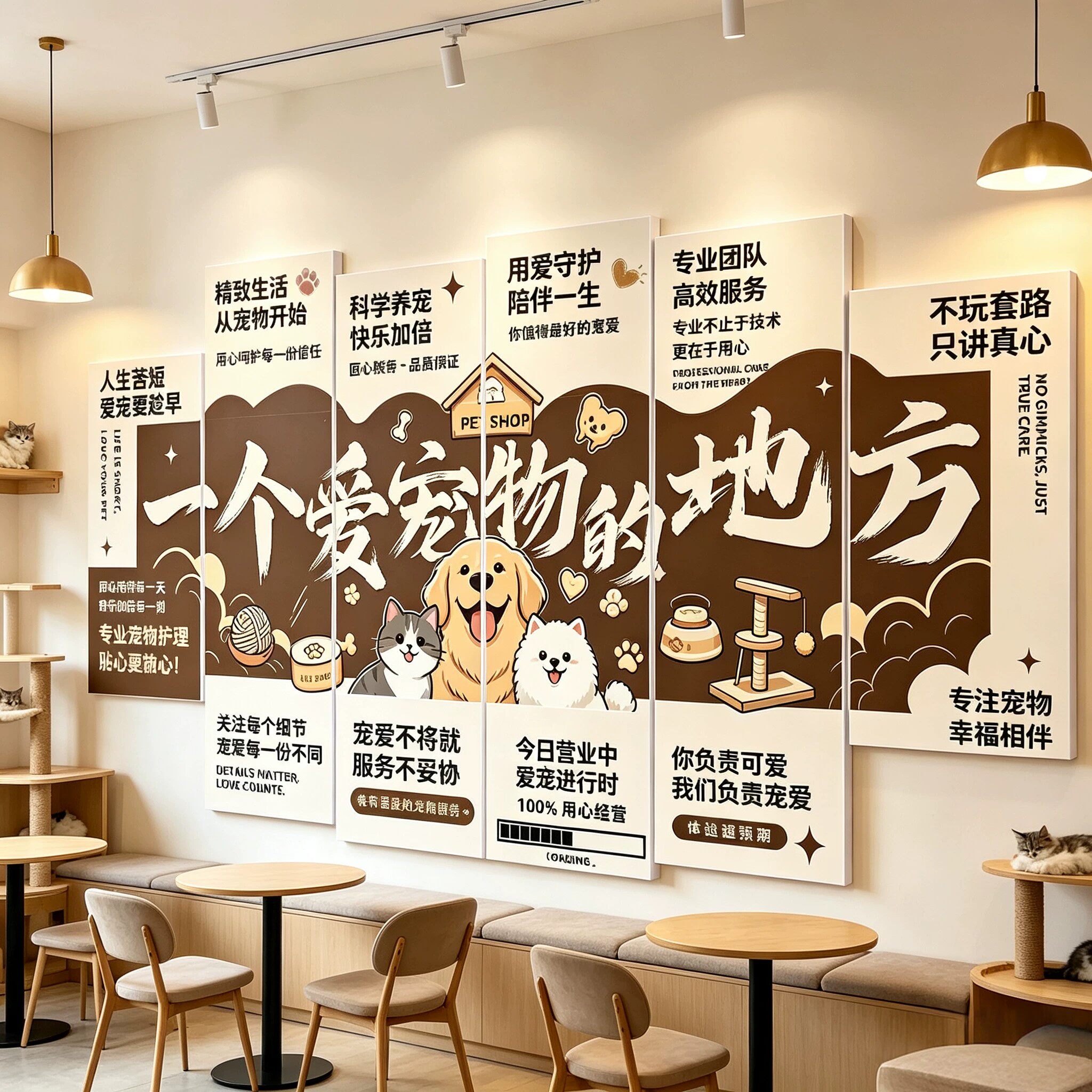 宠物店墙面装饰猫咖动物诊所美容院网红打卡形象墙拍照氛围布置画