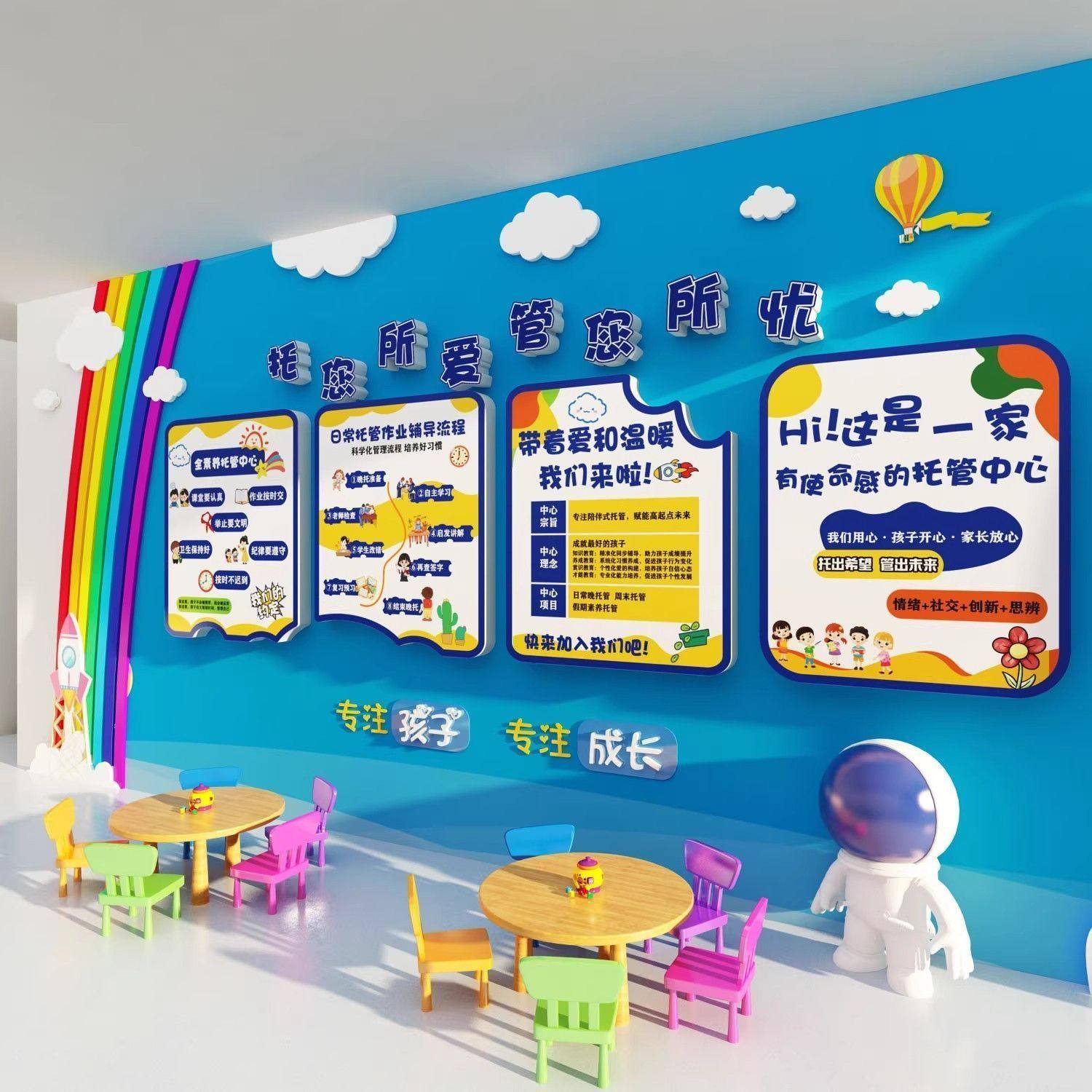 幼儿园教室布置培训机构中心形象文化教培育氛围午托管班墙面装饰,家居饰品,文化墙贴,淘宝优惠券,粉丝福利购,淘宝优惠卷