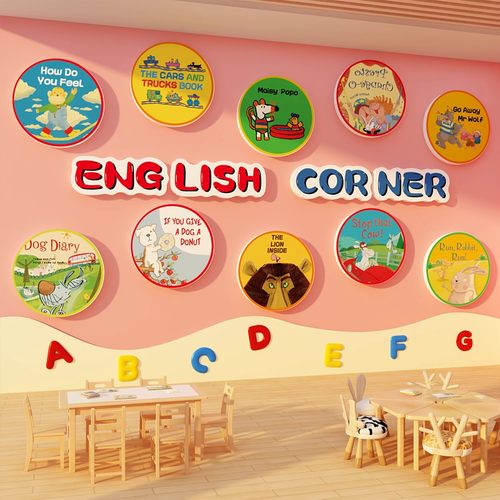 幼儿园英语文绘本馆环创教室图书布置阅读角墙面装饰机构培训工作