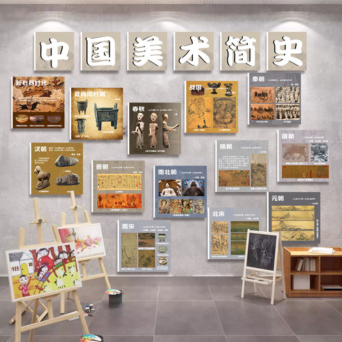 中国美术简史画室装饰艺术培训机构布置挂画教室文化墙面环创贴纸