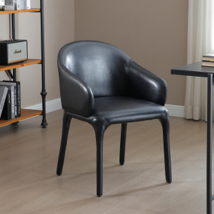 意式 扶手椅子 真皮餐椅家用靠背头层牛皮椅potterybarn设计师美式