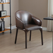 美式 设计师扶手餐椅棕色椅子 真皮餐椅家用靠背头层牛皮椅2025新款