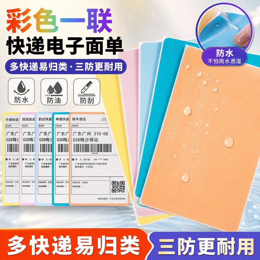 彩色粉色快递面单纸圆通中通申通蓝色黄色打印纸一联单橙色热敏纸