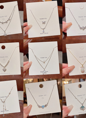 韩国新款轻奢小众钛钢项链女高级设计感锆石蝴蝶结锁骨链颈链批发