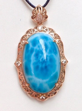 18K金镶嵌天然海纹石吊坠