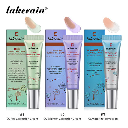lakerain cc霜3色保湿水润轻薄修饰肤色妆前遮瑕霜不易脱持妆跨境