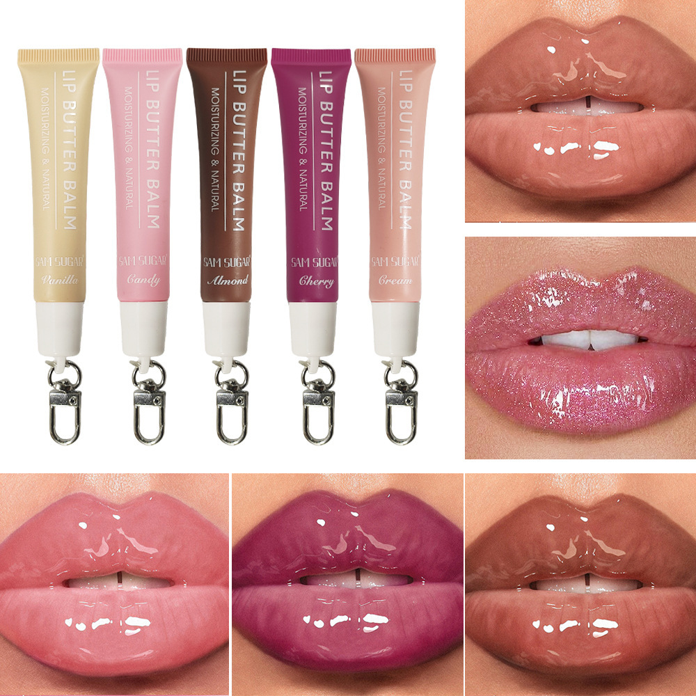 SAM SUGAR5色软管滋润挂链唇彩唇膏唇油唇蜜水光镜面液体口红跨境