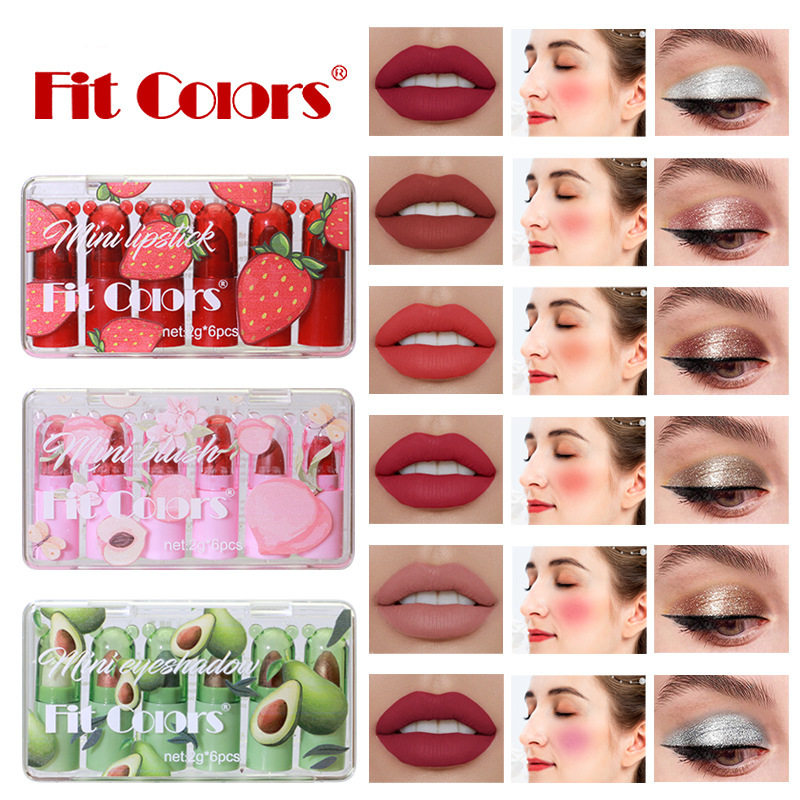Fit Colors 6色mini多功能套装哑光雾面口红显色胭脂腮红珠光眼影