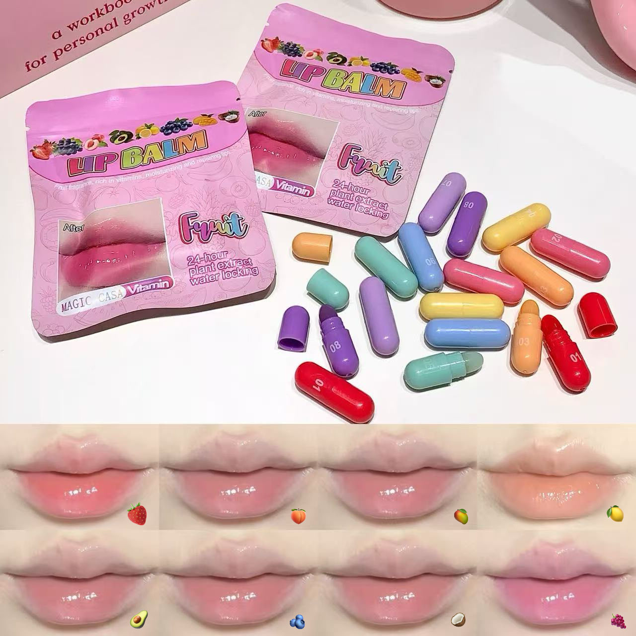MAGIC CASA8色胶囊迷你唇膏套装润唇膏口红滋润补水唇膜唇部护理,美容护肤/美体/精油,润唇膏,淘宝优惠券,粉丝福利购,淘宝优惠卷