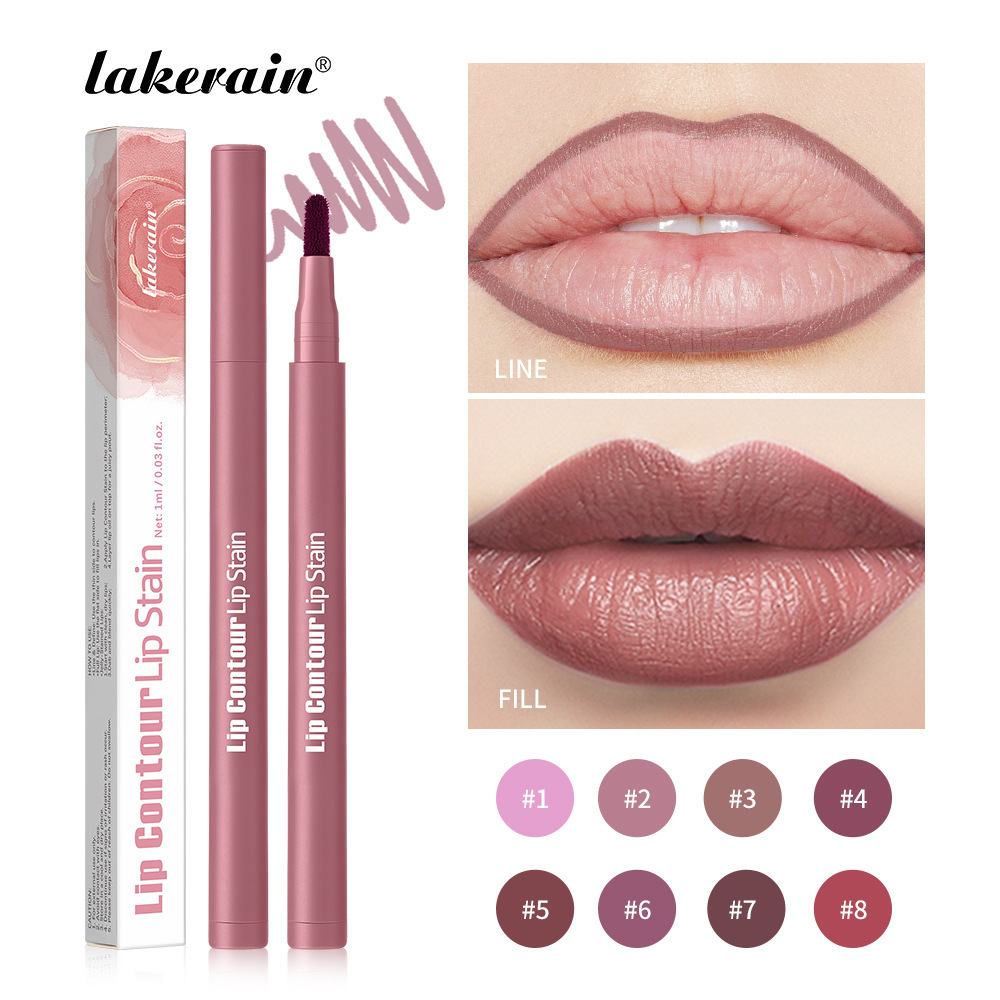 lakerain双头唇彩唇线笔持色哑光裸色不易脱妆改善唇形易晕染跨境