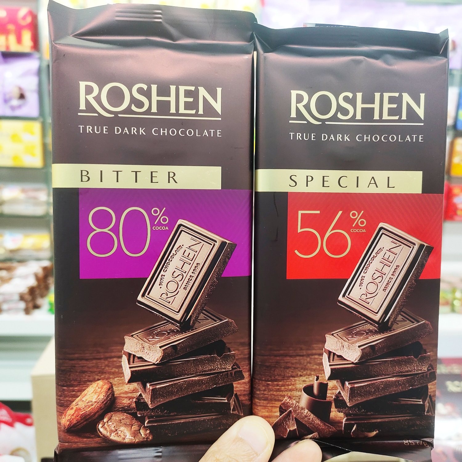 ROSHEN如胜56%可可黑巧克力80%醇黑巧克力85g排块年货糖果零食