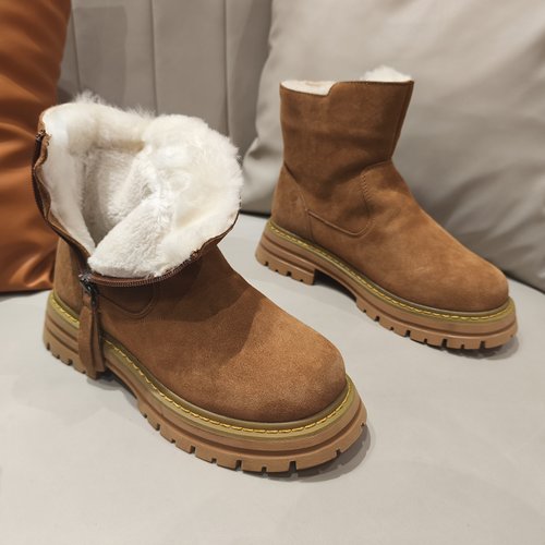 J&M快乐玛丽雪地靴加厚加绒女侧拉链厚底冬季棉靴女美拉德马丁靴