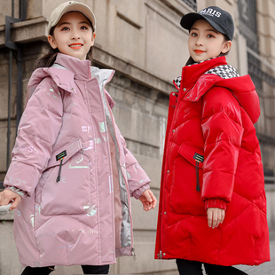 韩版 洋气冬季 外套 中大女童羽绒服加厚保暖免洗亮面中长款 ABC新款