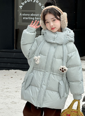 新款ABC免洗女童羽绒服90白鸭绒加厚中长款中大童洋气冬季潮外套