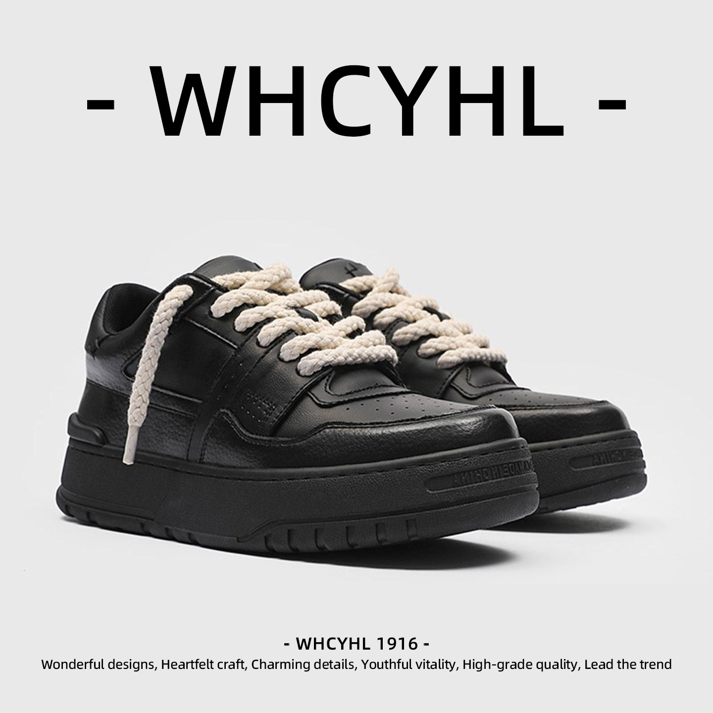 【轻奢潮牌】WHCYHL高级感休闲板鞋男款春季原创设计百搭小黑潮鞋,流行男鞋,休闲板鞋,淘宝优惠券,粉丝福利购,淘宝优惠卷