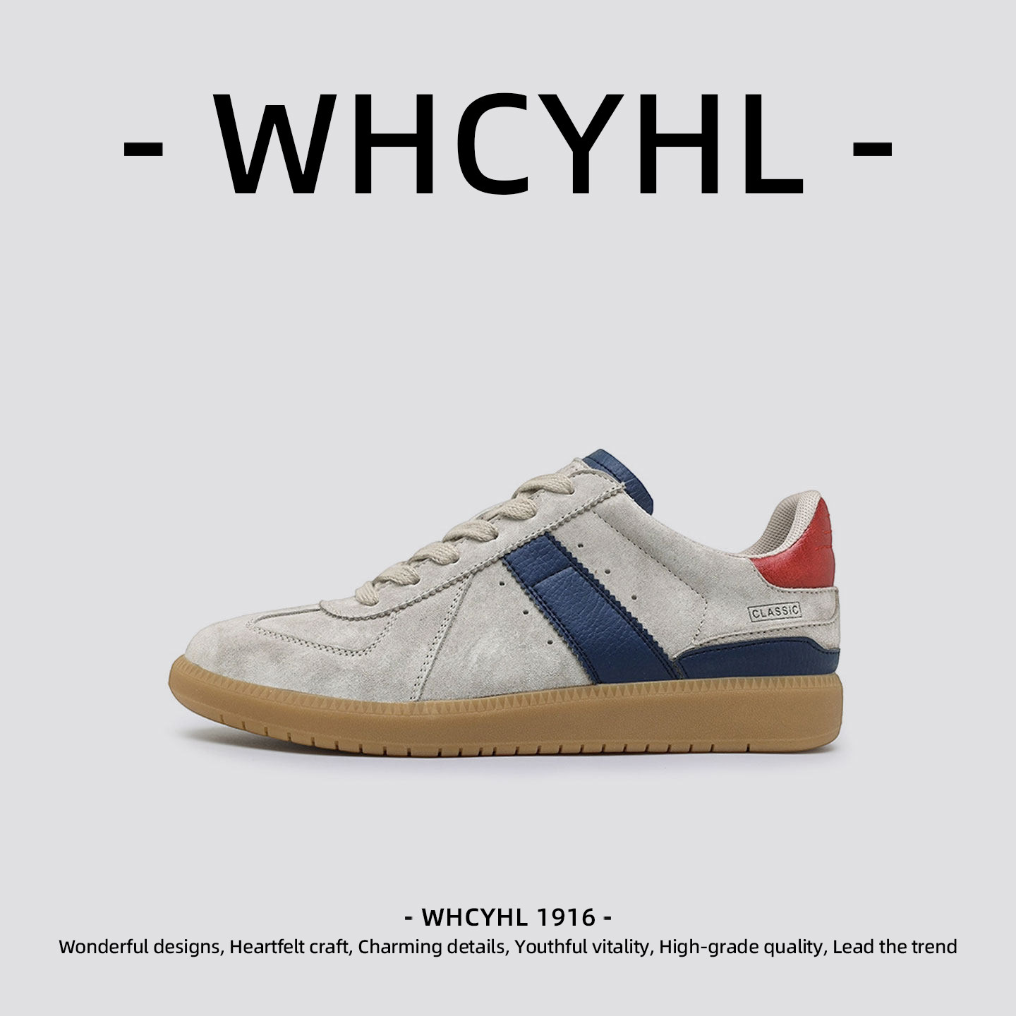 【轻奢潮牌】WHCYHL休闲板鞋男款春季厚底运动阿甘真皮轻奢德训鞋,流行男鞋,休闲板鞋,淘宝优惠券,粉丝福利购,淘宝优惠卷