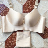 内衣套装 无钢圈小胸加厚聚拢胸罩薄款 女纯色 无痕拉丝文胸 一片式