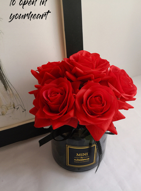 家居样板房仿真花艺套装花瓶摆设餐桌面客厅装饰假花大红玫瑰摆件