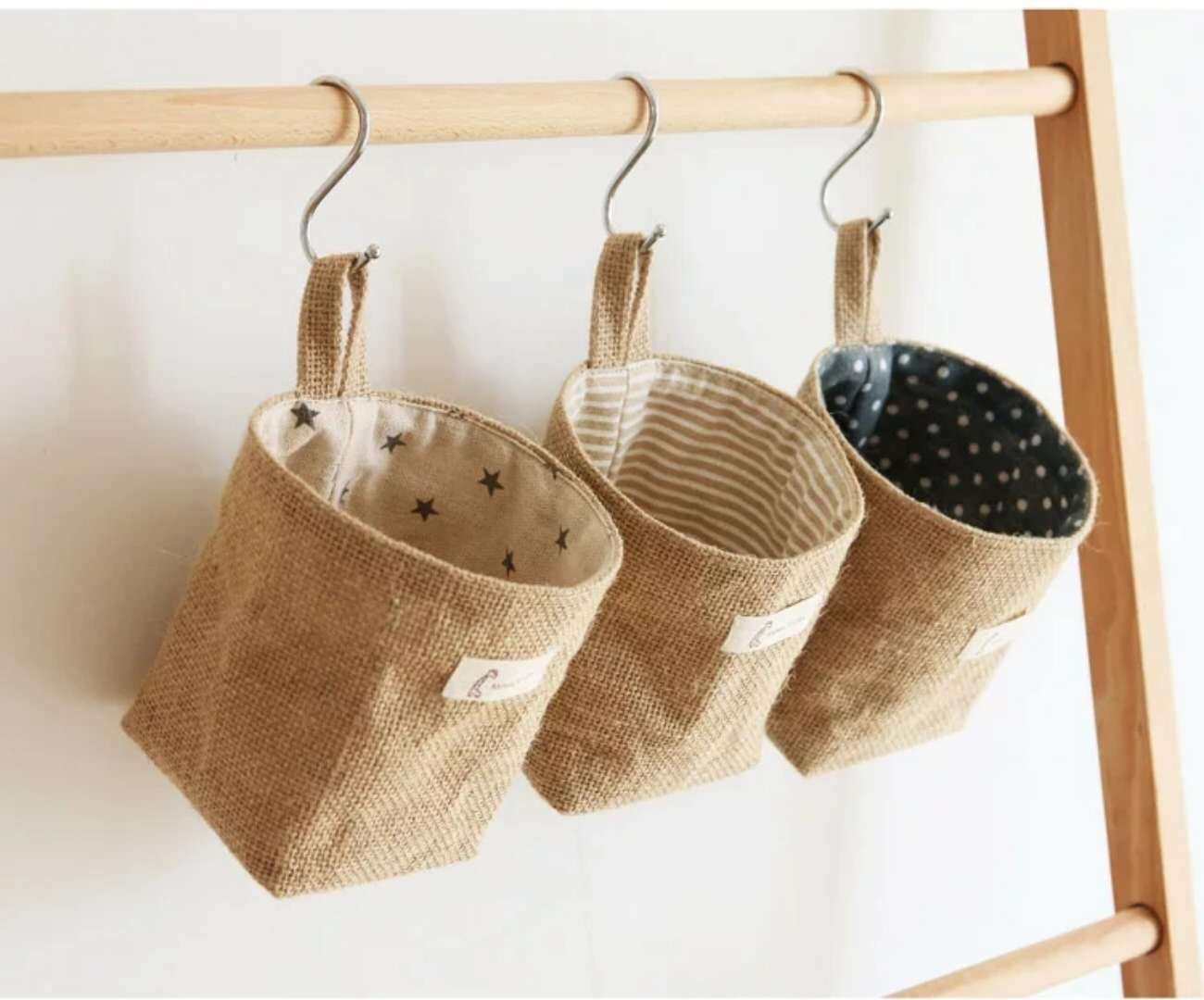 北欧风棉麻小布袋花袋创意收纳挂袋门后挂墙桌面收纳布艺储物袋子