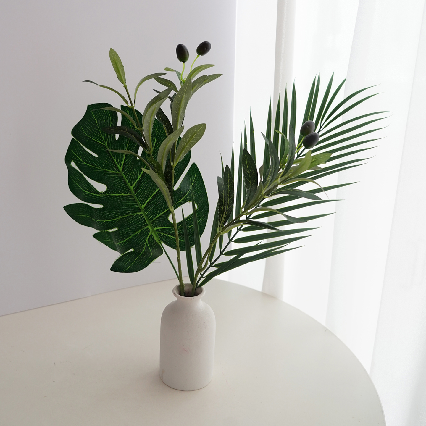 假花仿真花摆设高级感逼真绿植龟背叶橄榄枝客厅餐桌玄关柜装饰品