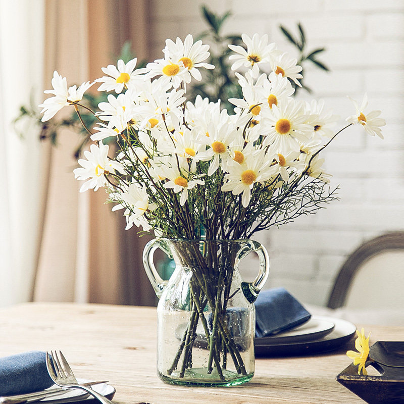 水滴雏菊仿真花花艺套装客厅假花插花绢花装饰花欧式餐桌花瓶摆件