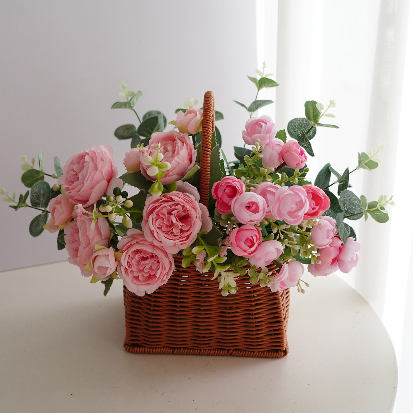家居田园风编织花篮假花仿真花摆设客厅花摆件餐桌花摆花绿植插花