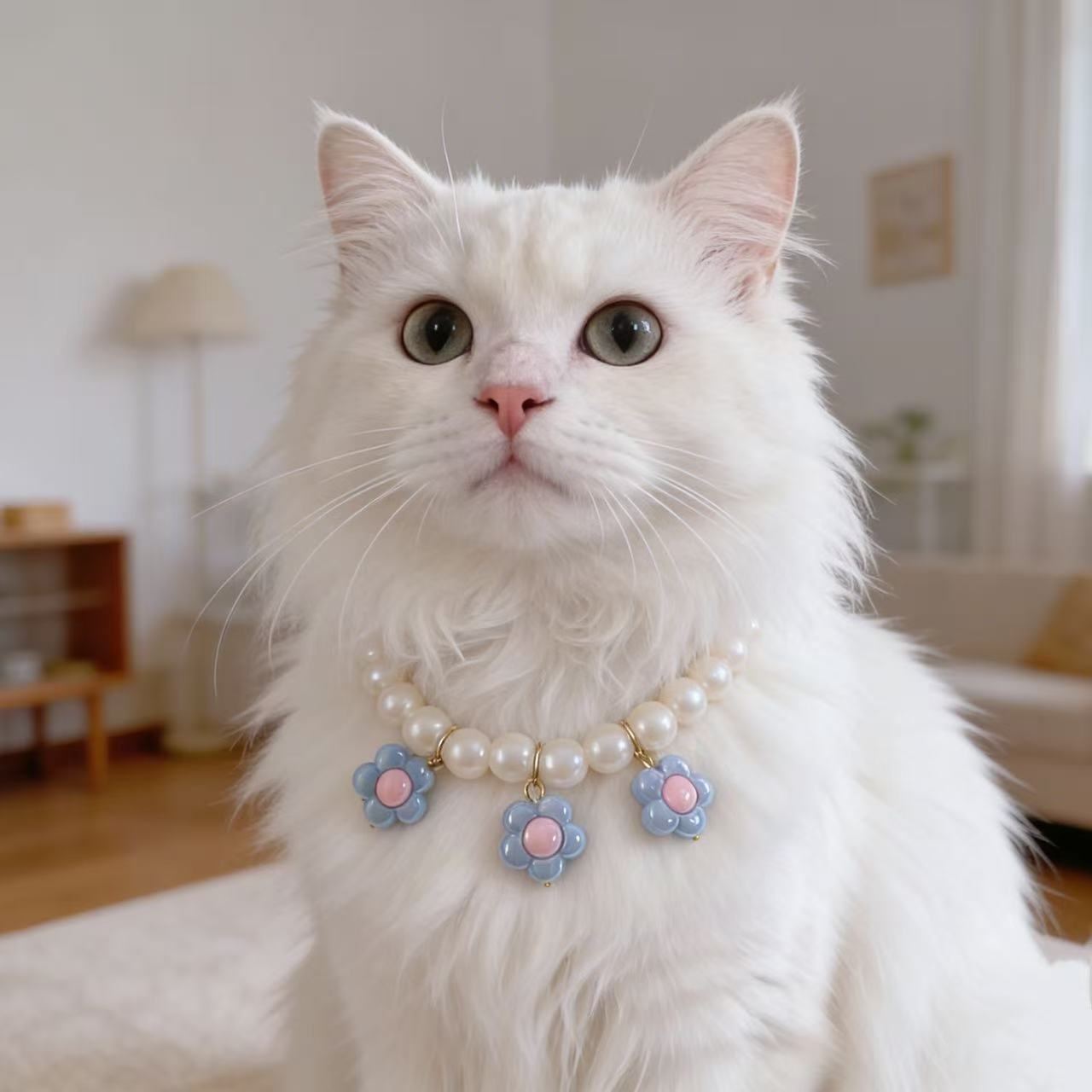 ins猫狗手工串珠珍珠花朵项链