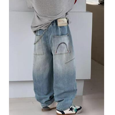 HJ男童牛仔裤春秋款2026春季裤子中大童男孩春装阔腿休闲长裤2603