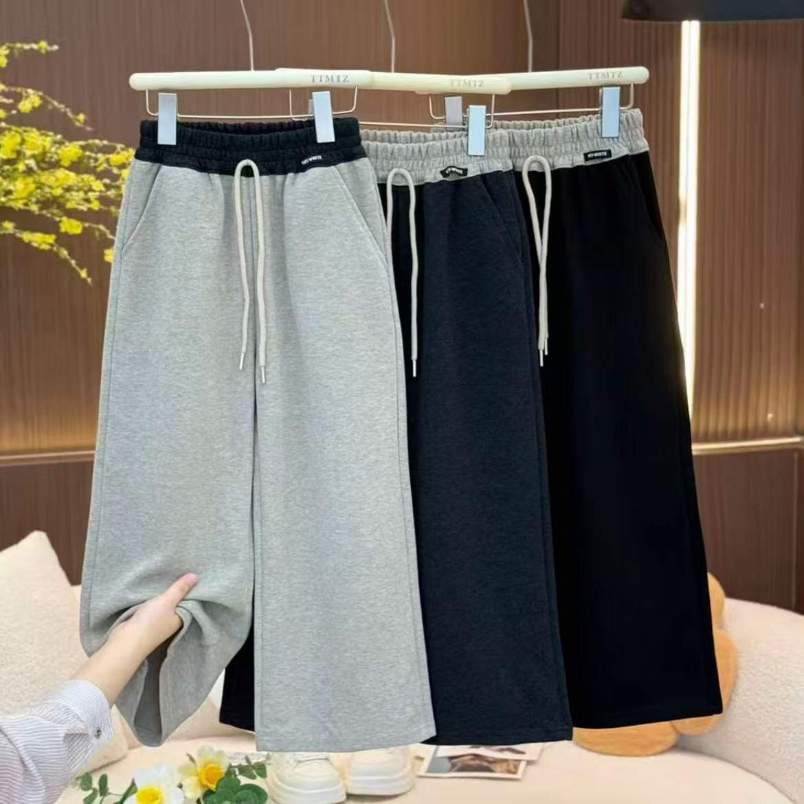 TT2883女童春秋加厚休闲裤时尚阔腿裤高腰直筒裤百搭加绒卫裤