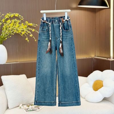 TT2521弹力牛仔裤女童牛仔裤阔腿裤中大童韩版休闲宽松百搭阔腿裤
