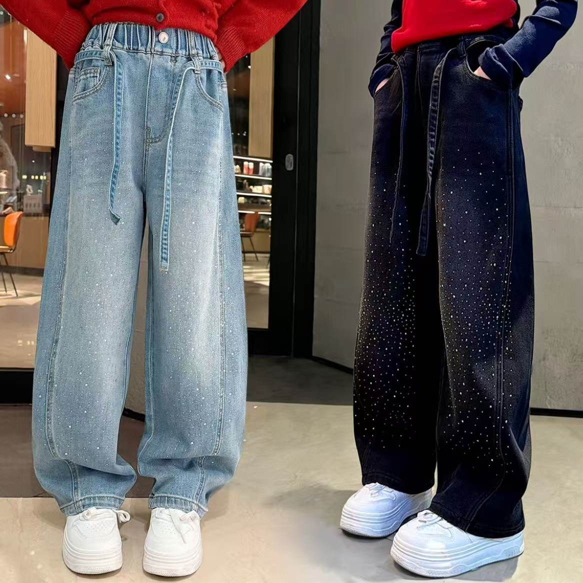 TT3367 女童加绒牛仔裤中大童一体绒烫钻弯刀裤休闲裤,童装/婴儿装/亲子装,运动裤卫裤,淘宝优惠券,粉丝福利购,淘宝优惠卷