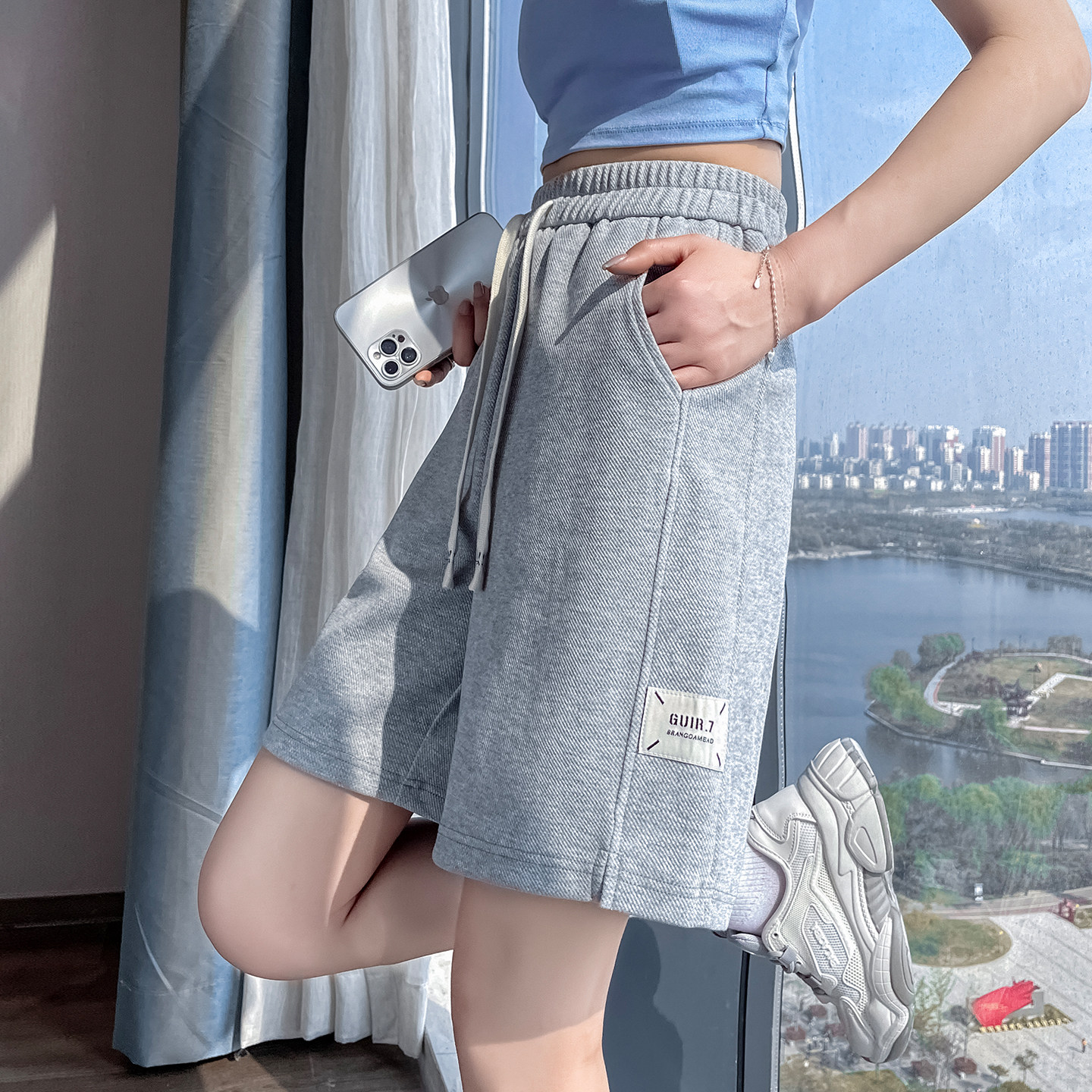 少女孩大童户外风舒适休闲短裤中学生夏季薄款五分跑步针织运动裤