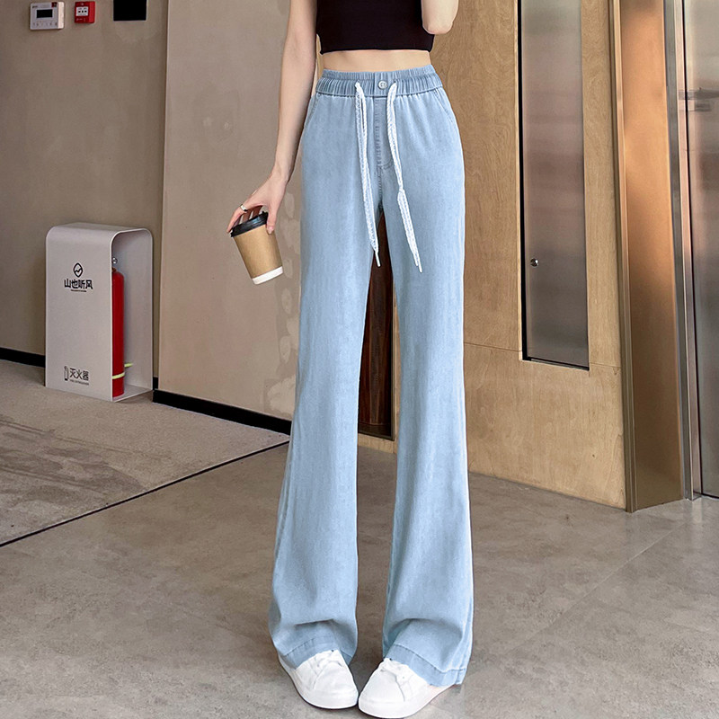 高中初中学生夏季天丝牛仔裤子宽松紧腰阔腿裤女生少女孩微喇裤薄 - 实物图