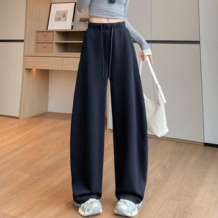高中生阔腿裤 宽松运动卫裤 子 女松紧腰直筒裤 初中生学生休闲弯刀裤