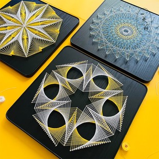 几何图形钉子绕线画减压手工diy材料包装饰画创意制作弦丝画礼物