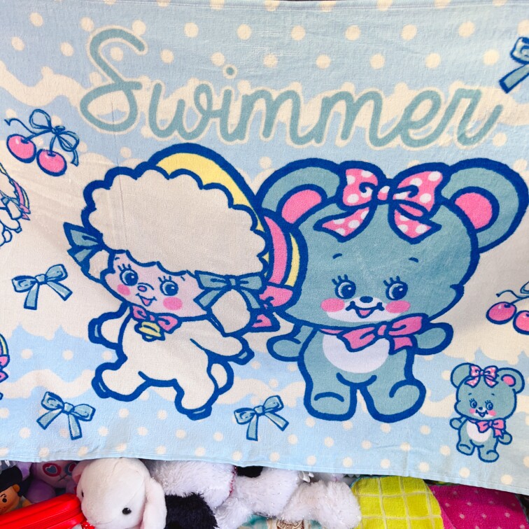 出口新品可爱中古昭和复古swimmer毛巾纯棉吸水毛巾浴巾马卡龙色
