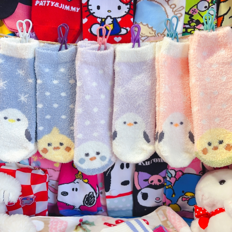 出口日本雪精灵北长尾山雀玄凤小鸟肥啾短筒珊瑚绒秋冬保暖女袜