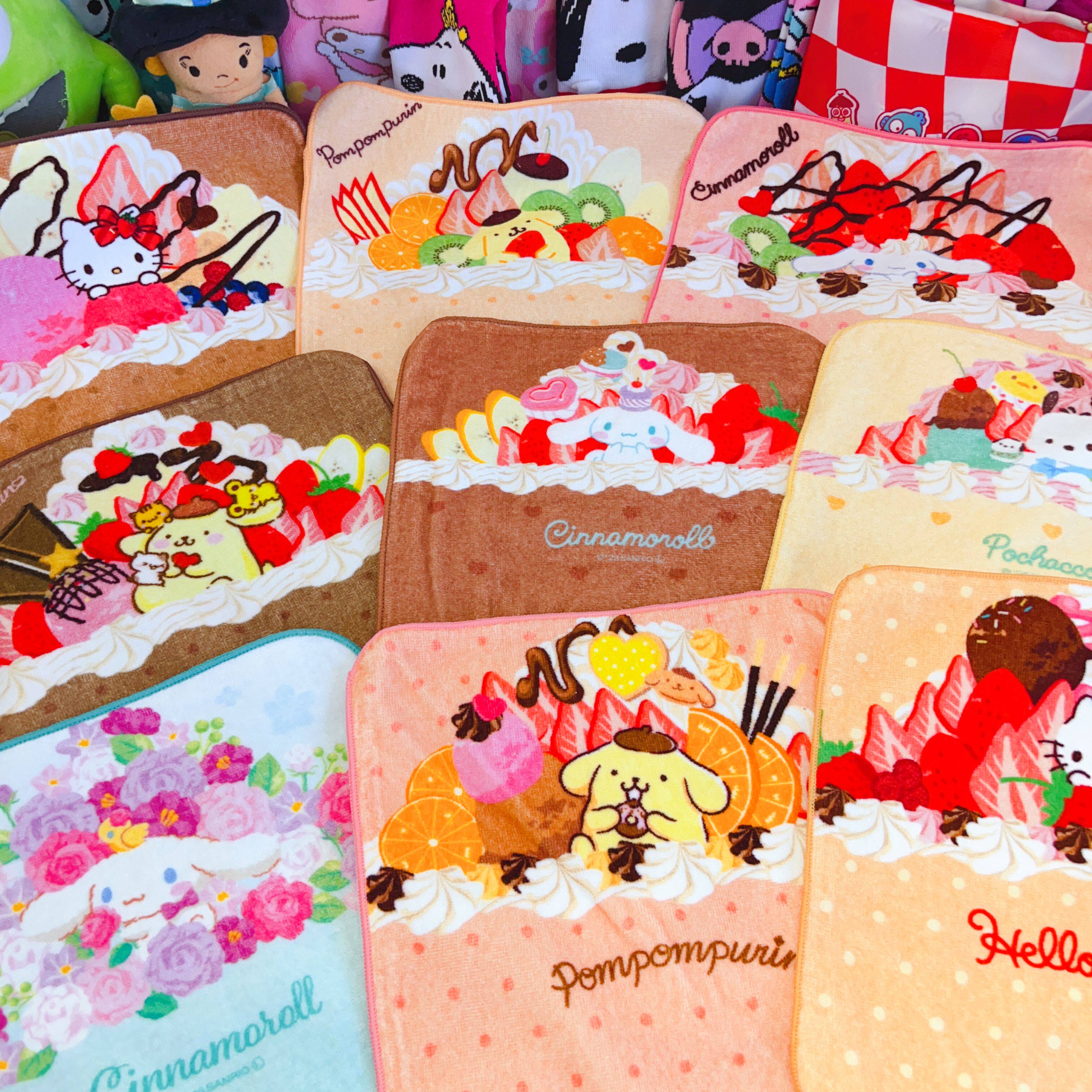 出口日本可爱纯棉小方巾帕恰狗hellokitty玉桂狗布丁狗甜食系列
