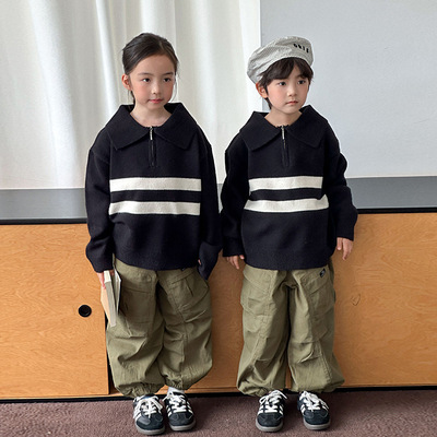 男童秋冬半拉链运动风翻领毛衣20