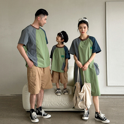 韩国亲子装高定2025夏季个性拼接