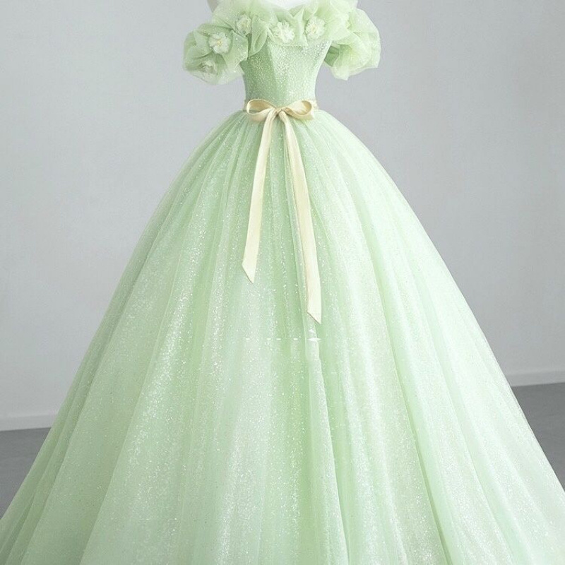 绿色晚礼服裙女高端轻奢小众一字