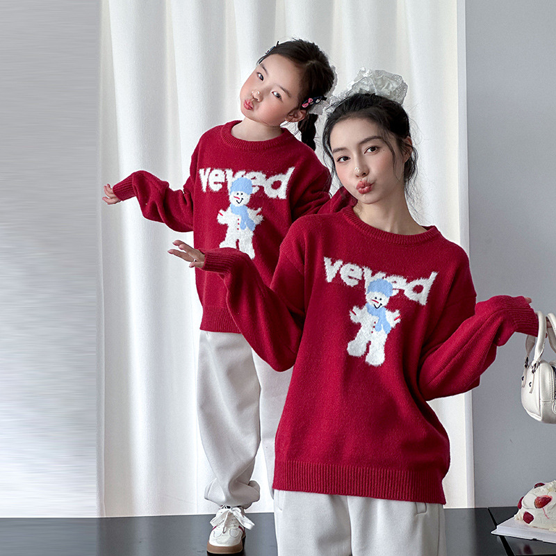 亲子装儿童红色圣诞毛衣2025款一