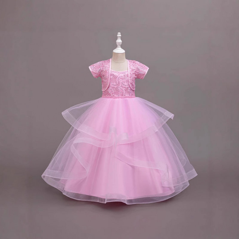 儿童礼服公主裙花童婚纱女孩吊带连衣裙生日晚会表演服两件套