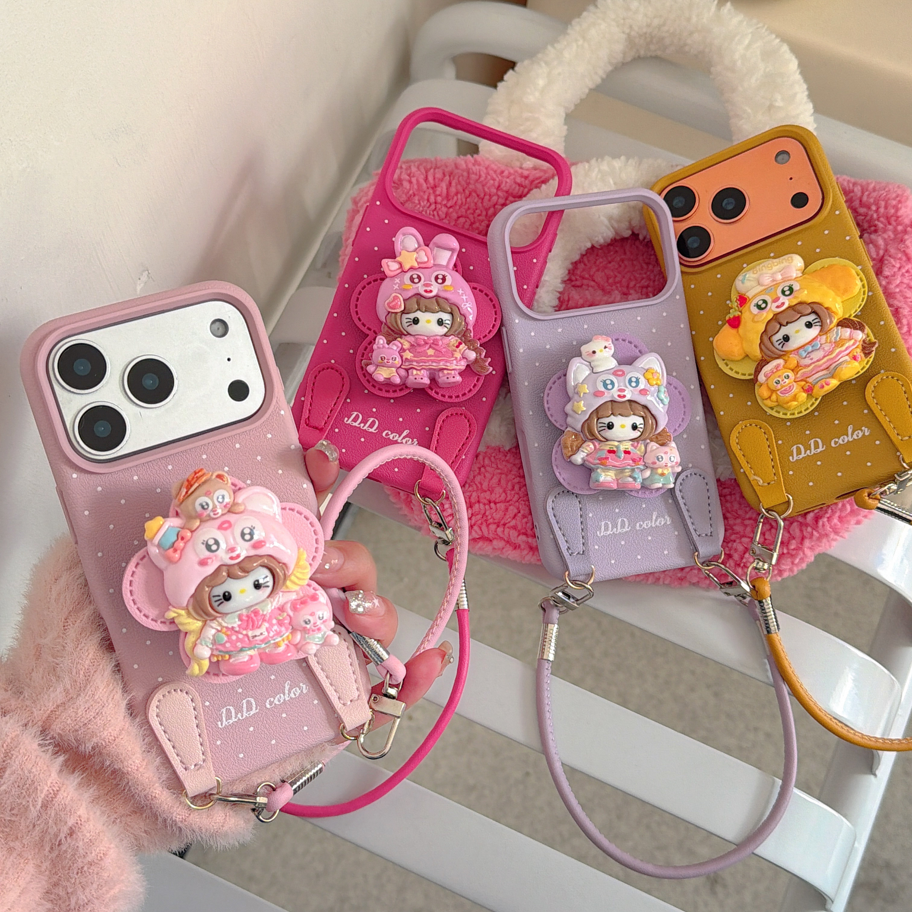 新年多巴胺公仔手提皮质适用苹果17手机壳新款高级感iphone1