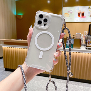 四角开孔磁吸无线充新款 11潮13promax 斜挎挂绳手腕绳适用iPhone17promax手机壳16e苹果13Pro小众高级感12个性