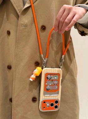 插卡卡包镜面可爱橙色哭娃适用苹果16promax手机壳新款17pro女iphone13斜挎可背带挂绳14高级感巨好看电话壳