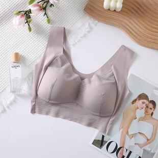 胖M~薄罩杯无钢圈透气聚拢收副乳无痕背心式文胸运动大码胸罩
