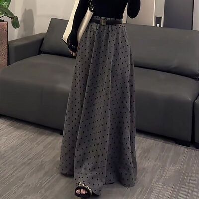 半身裙女2025春夏装韩版新款复古优雅气质轻熟风灰色波点A字长裙