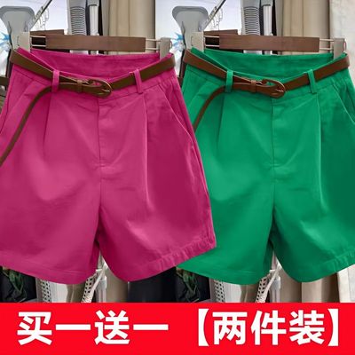 单/两件纯棉休闲短裤女2025夏装韩版新款宽松显瘦高腰阔脚五分裤