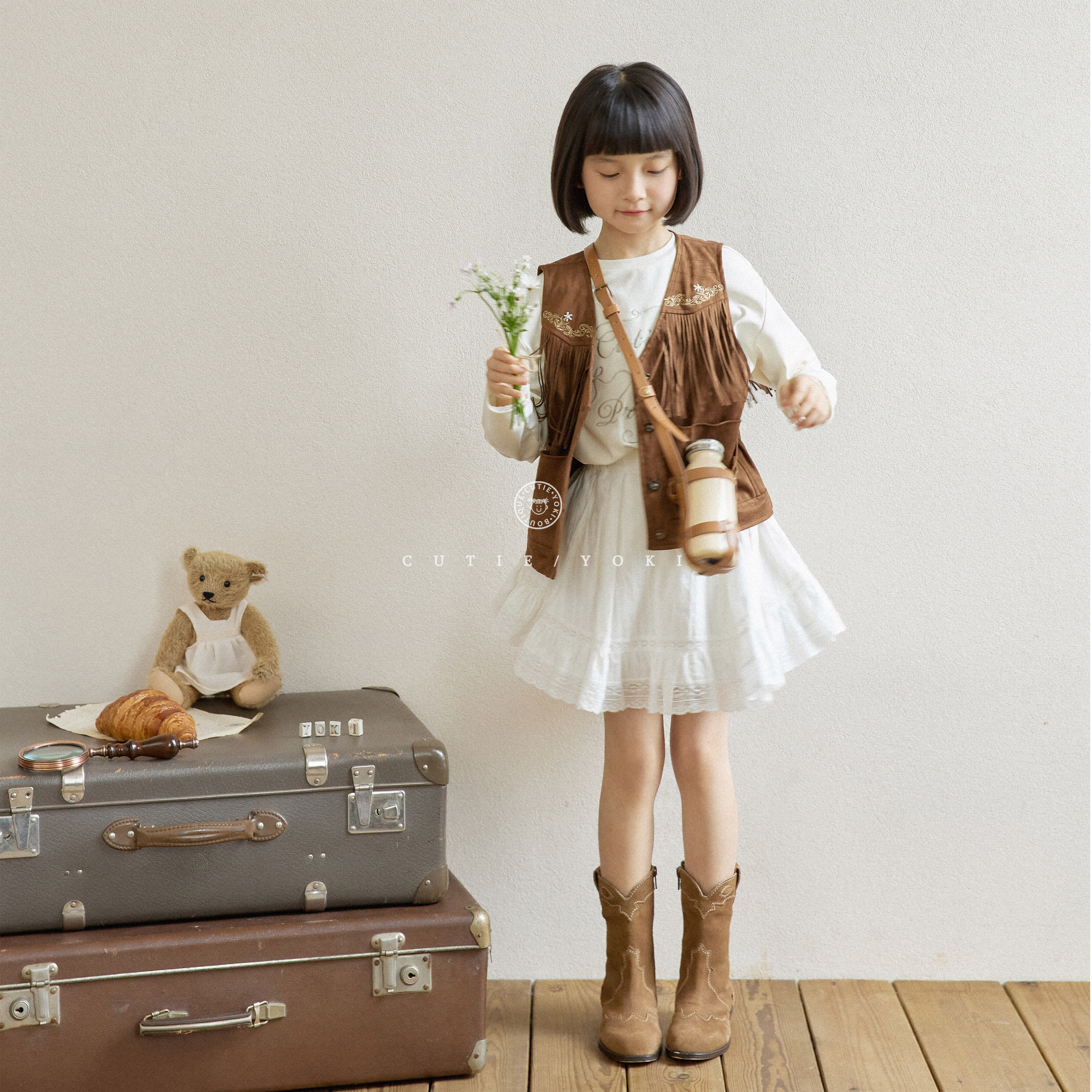 yoki童装CUTIE YOKI2025春夏新品法蕾立体闪银不规则半身裙裤